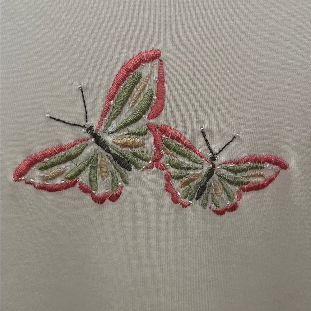 Cream T-Shirt with Butterfly Embroidery 100% cotton - Picture 2 of 4